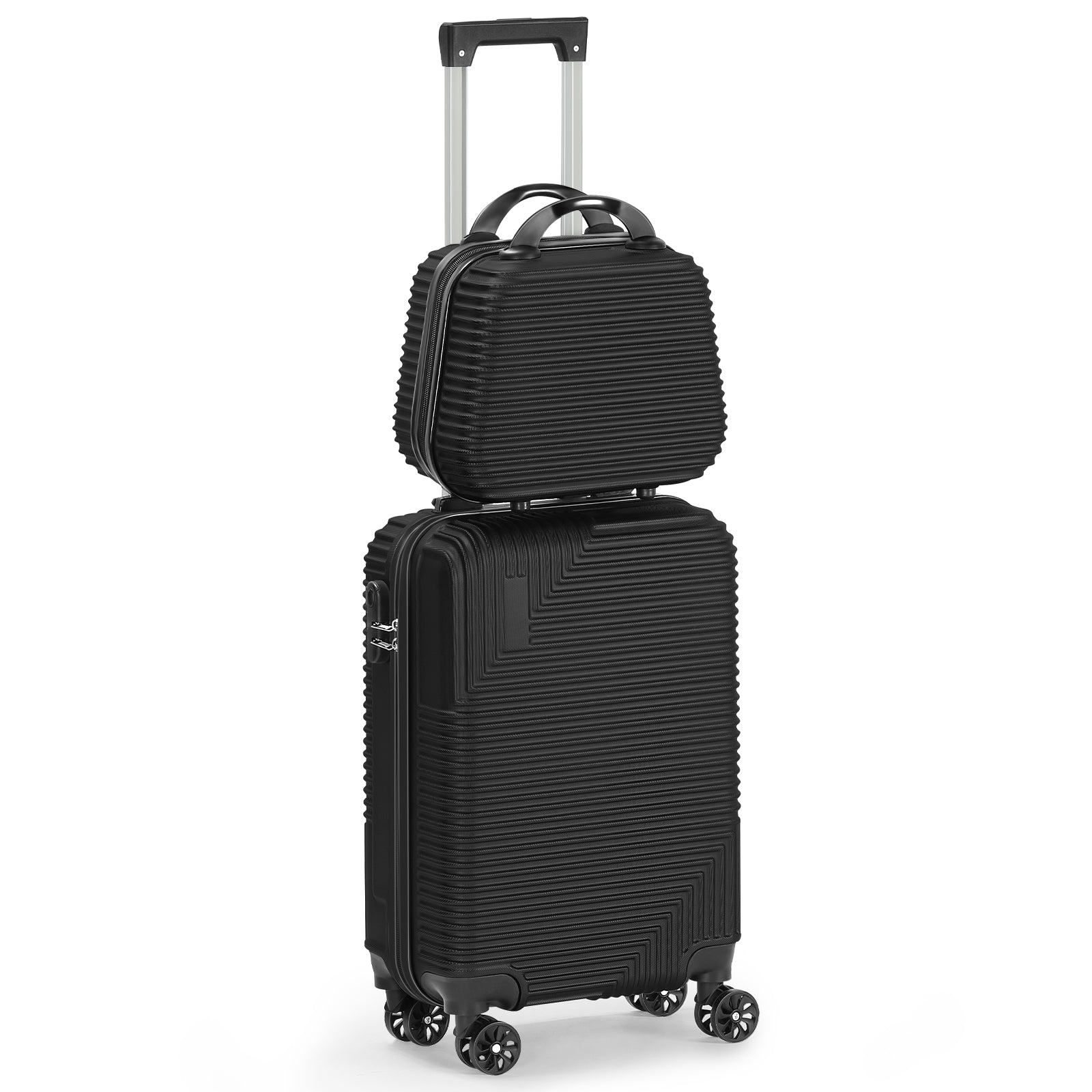 2-Piece Hardside Luggage Set - 20 Inch Carry On Suitcase + 14 Inch Cosmetic Case, ABS Spinner Luggage with Lock (Black/Purple)