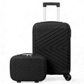 2-Piece PP Hardside Luggage Set - 20 Inch Carry On Suitcase + 14 Inch Cosmetic Case with Spinner Wheels (Black)