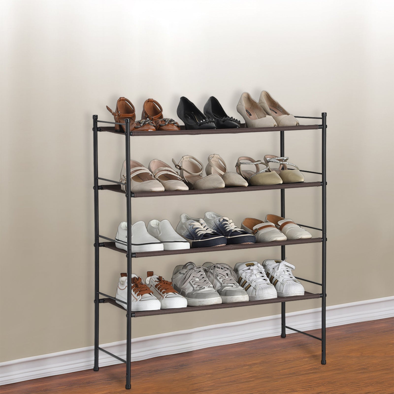 Freestanding 4-Tier Shoe Rack-Expandable Fabric Storage Organizer for Home, Dorm & Closet