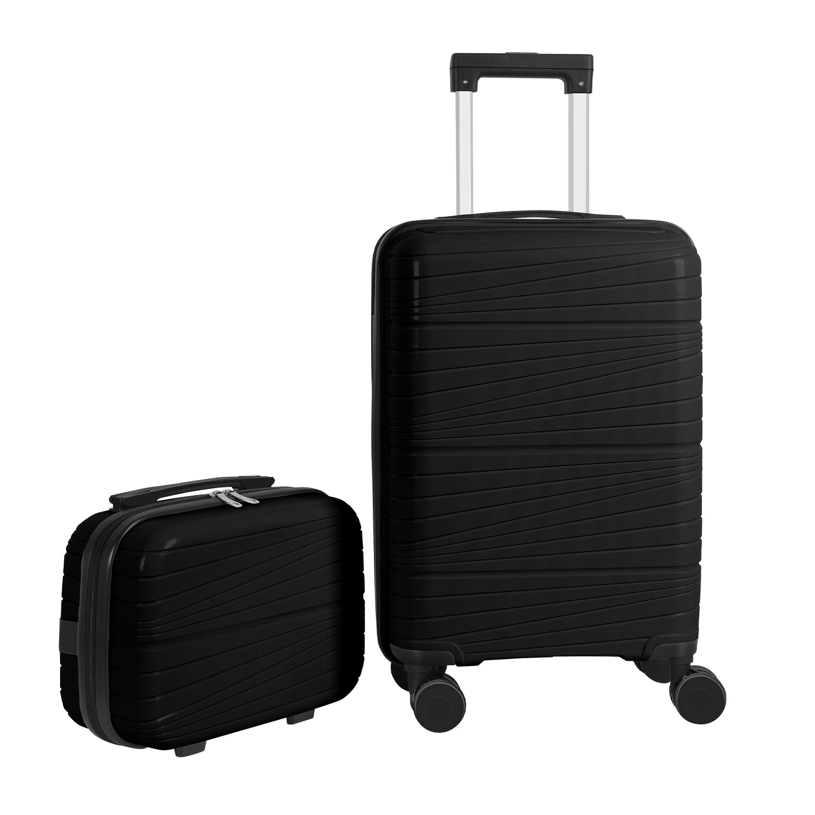 2-Piece PP Hardside Luggage Set - 20 Inch Carry On Suitcase + 14 Inch Cosmetic Case with Spinner Wheels & Lock (Black)
