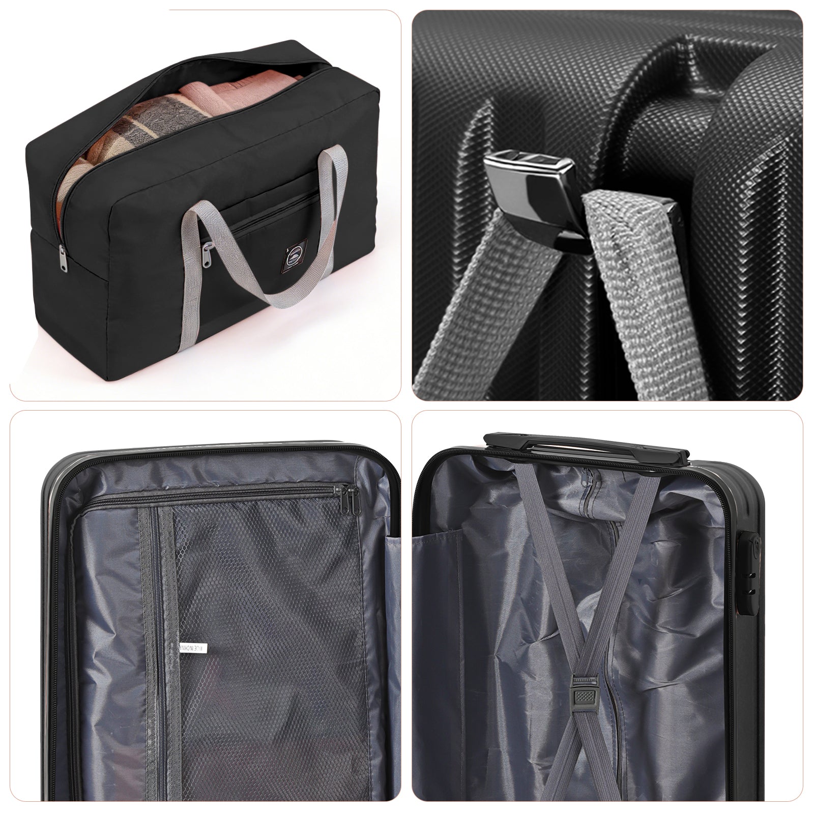 2 Piece Carry On Luggage Set with Bonus Foldable Duffel Bag, 20 Inch Spinner Suitcase with Built-in Hook for Extra Bag, TSA Lock, Telescopic Handle Perfect for Back to School, Business Trip and Weekend Getaway