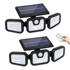 3-Head Solar Motion Sensor Lights Outdoor, Foldable & Rotatable LED Security Flood Light with Remote Control