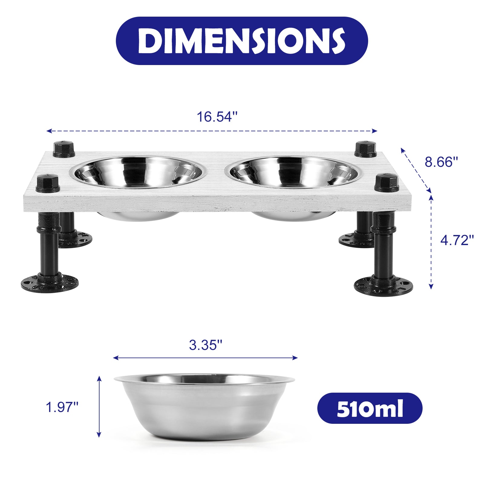 Elevated Dog Cat Bowls Raised Dog Cat Bowl Stand with 2 Removable Stainless Steel Bowls Small Dog Bowls Food and Water Bowl