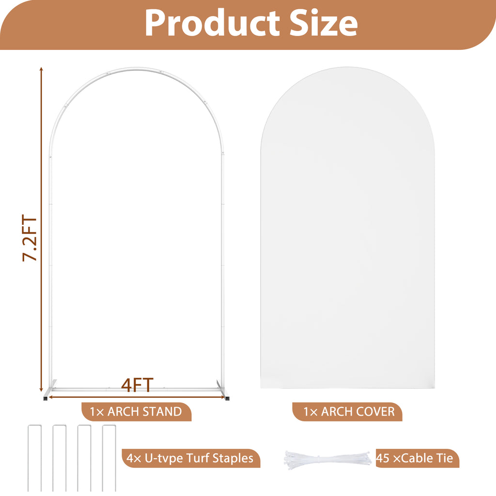 7.2ft Metal Arch Stand with White Cover Set, Stretchable Backdrop Frame for Wedding Ceremony