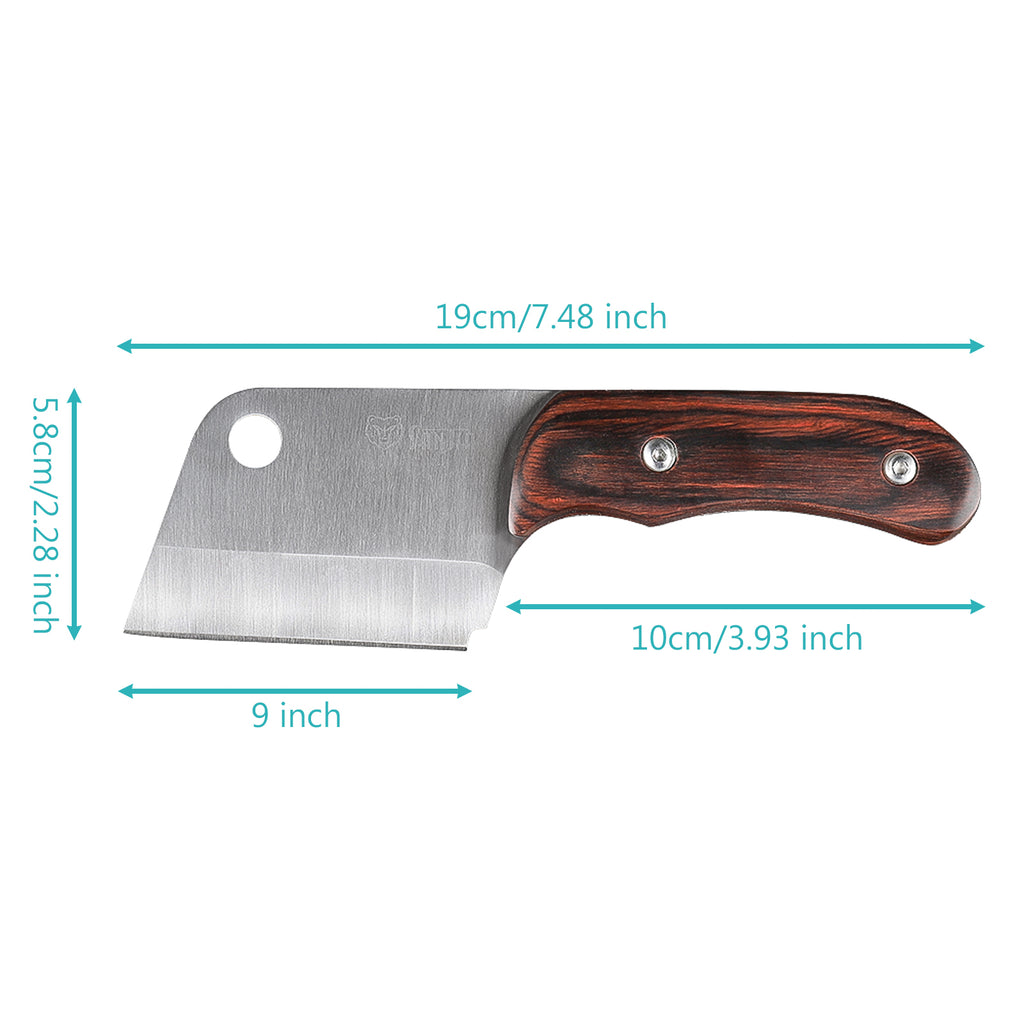 Portable Camping Cleaver Knife with Sheath, Fixed Blade Kitchen Meat Knife for Outdoor Cooking, BBQ, and Survival, Wooden Handle,