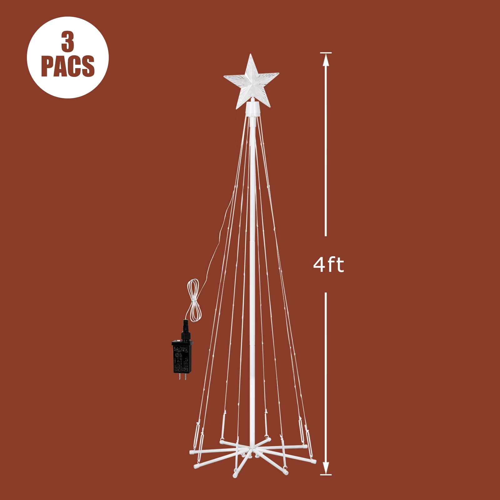 3-Pack 4ft RGB Color Changing Christmas Trees, Smart Cone Trees with Star Topper, Indoor/Outdoor Glowing Holiday Decor,