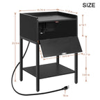 Nightstand with Charging Station & Flip-Top Storage, 3-Tier Bedside Table with Outlets & USB, Black Side Table for Small Spaces,