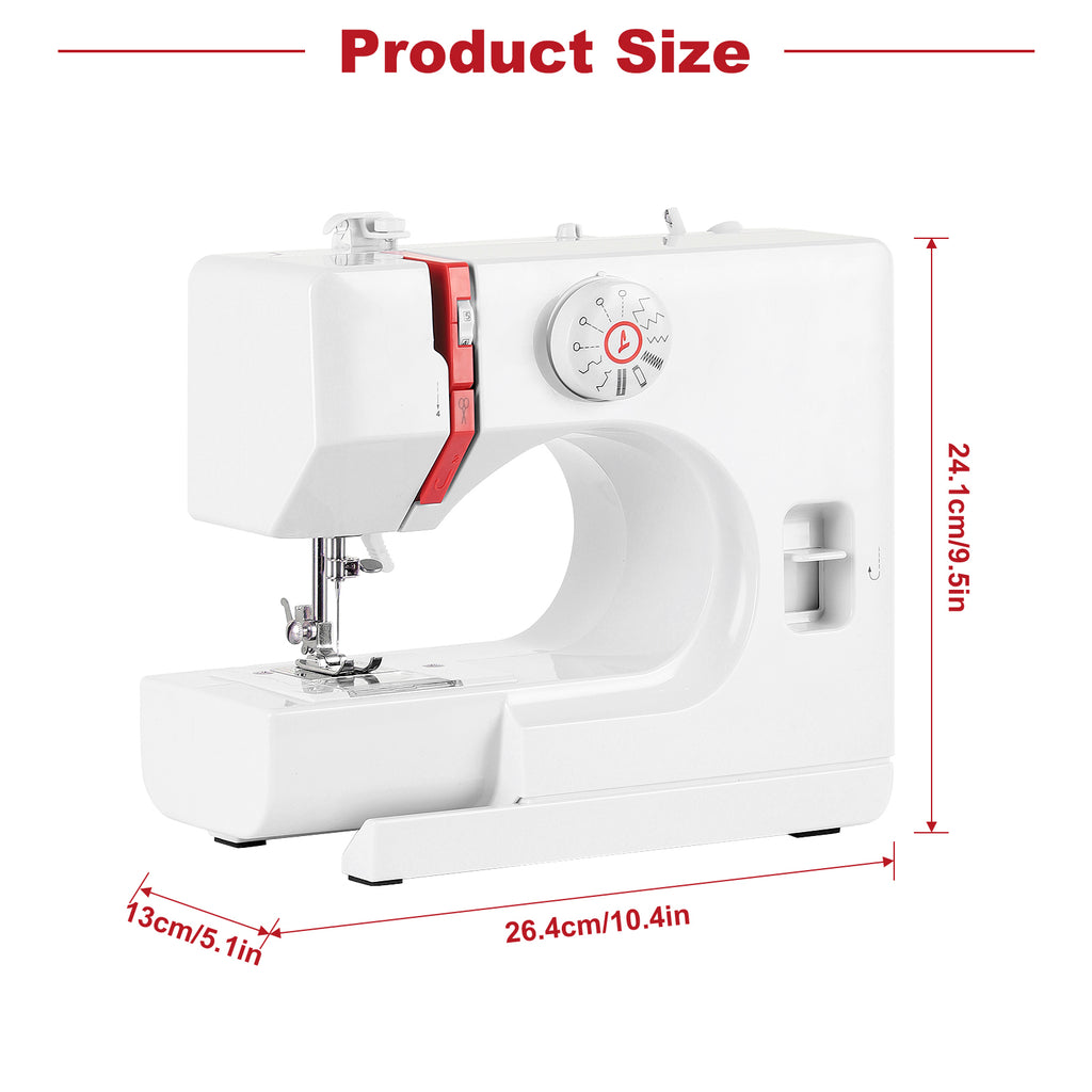 Portable Mini Sewing Machine for Beginners & Kids, 12 Built-in Stitches Electric Household Sewing Machine with 2-Speed Control, Foot Pedal & LED Light, Heavy Duty Mending Stitching Machine, White & Red