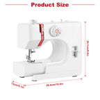 Portable Mini Sewing Machine for Beginners & Kids, 12 Built-in Stitches Electric Household Sewing Machine with 2-Speed Control, Foot Pedal & LED Light, Heavy Duty Mending Stitching Machine, White & Red