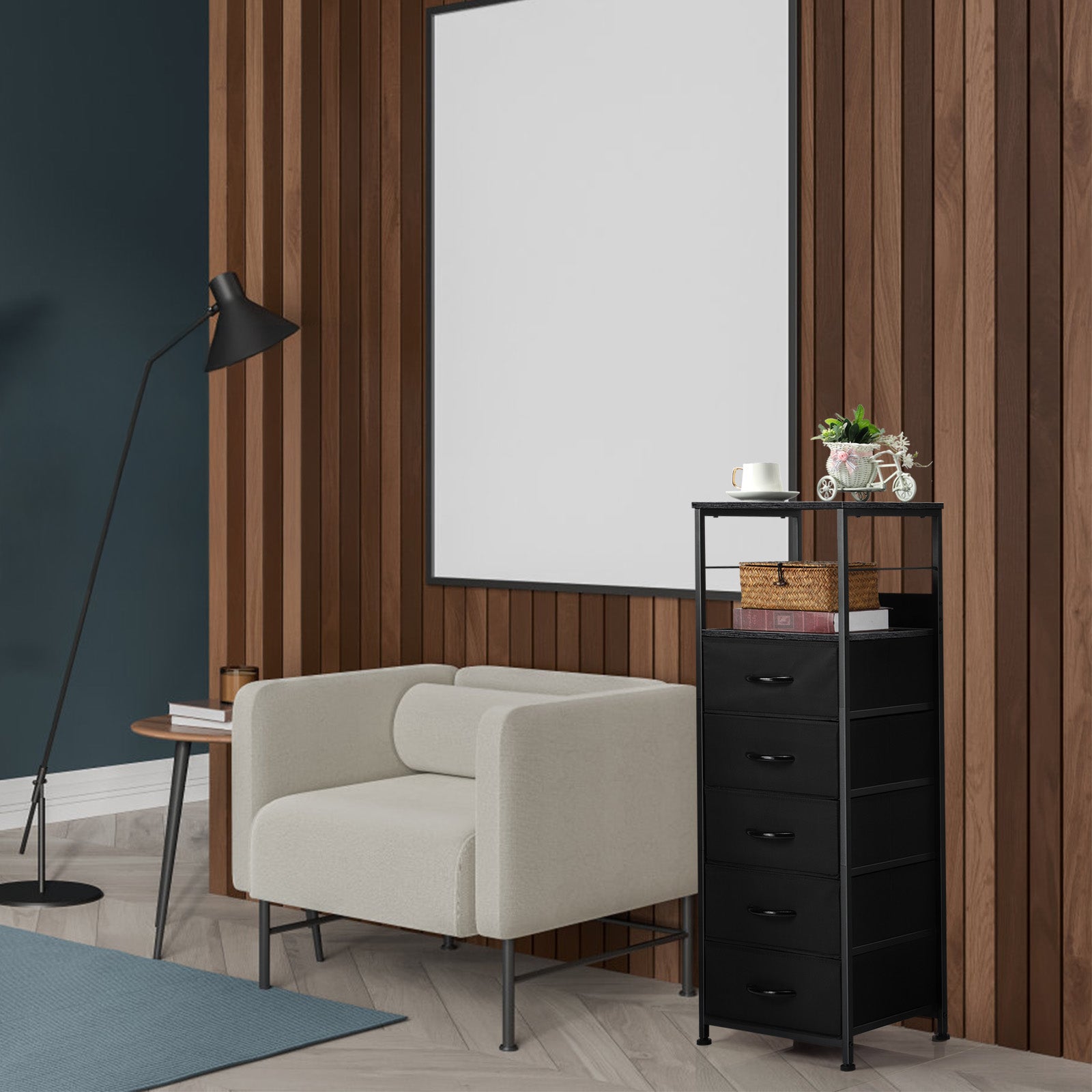 Black Fabric Dresser with 5 Drawers - Sturdy Steel Frame & Wood Top, Multi-Use Organizer