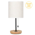 Modern White Bedside Table Lamp (16 Inches) - Wood Base Nightstand Lamp with Linen Fabric Shade