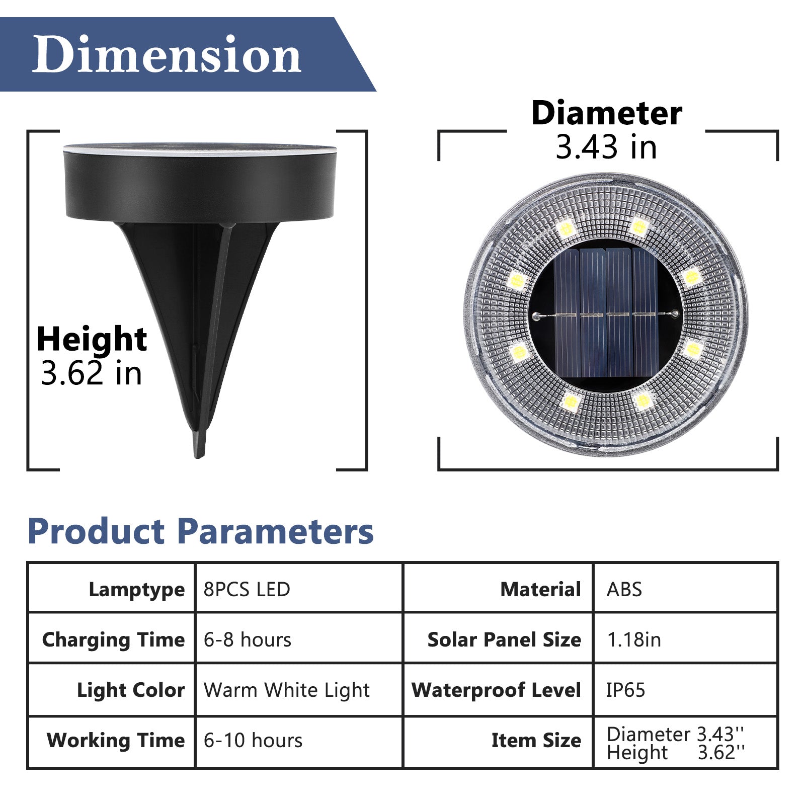 8-Pack Solar Ground Lights, 8 LED Solar In-Ground Disk Lights, IP65 Waterproof Outdoor Landscape Pathway Lights for Lawn, Yard, Patio, Walkway