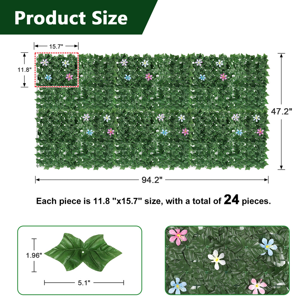 12.5inch x 16.5inch Artificial Ivy Fence with Flowers - Faux Vine Privacy Screen for Apartment Balcony & Backyard