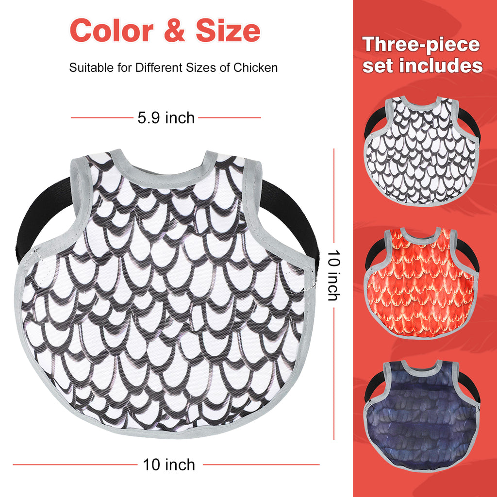 Waterproof Oxford Chicken Saddle Aprons 3 Colors Set, Adjustable Hen Wing Protector Jacket, Reusable Poultry Back Guard to Avoid Feather Damage, for Backyard Chicken Coop Hens Roosters