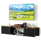 Farmhouse Floating TV Stand & Media Console with Power Outlets - Rustic Brown Wall Mount w/ Drawers