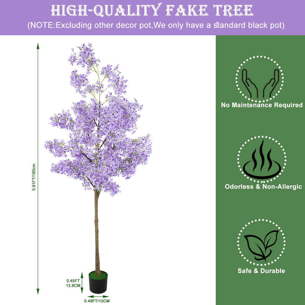 6ft Artificial Winter Jasmine Tree with Purple Flowers, Tall Faux Potted Blooming Plant for Indoor Outdoor Home Decor