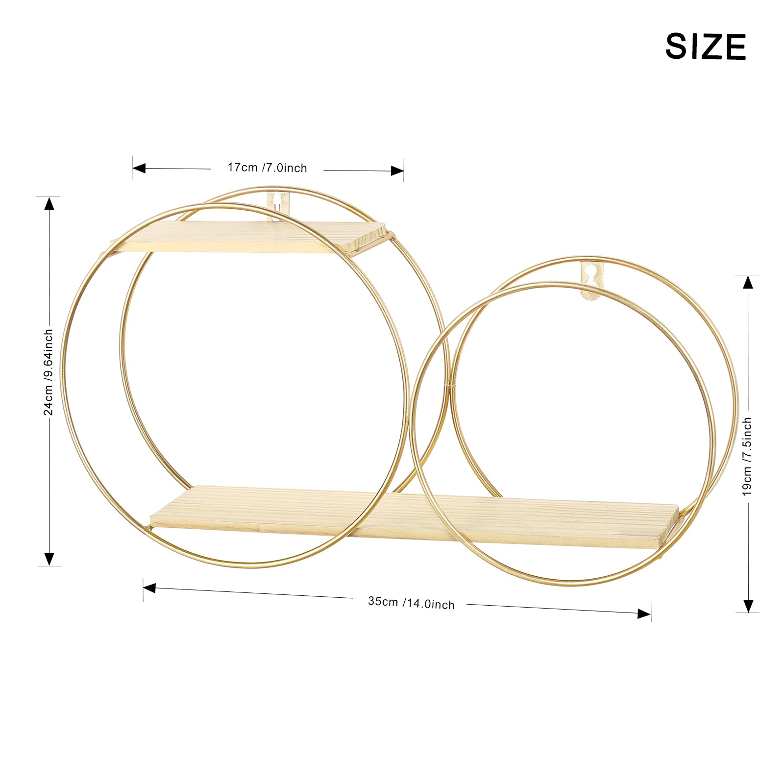Decorative Gold Circle Wall Shelf - 2-Tier Floating Rack for Living Room & Bathroom