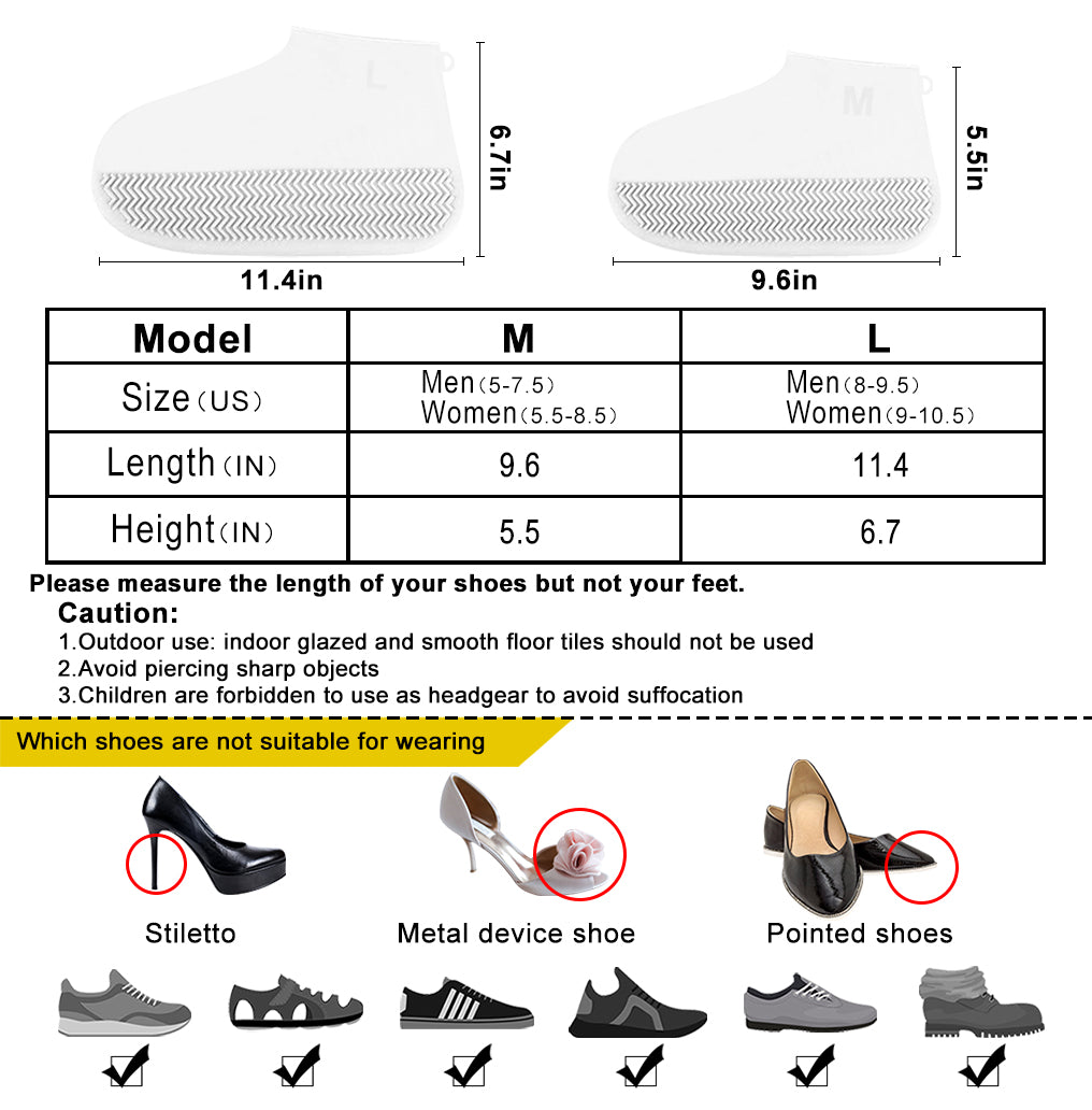 Portable Non-Slip White Silicone Footwear Shields, Washable and Collapsible Reusable Protectors in Medium and Large Sizes