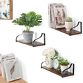 Floating Wall Shelves Set of 3 for Home Decor - Industrial Wood & Metal Hanging Racks for Bedroom & Bathroom