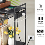 Record Player Stand, Turntable Stand with Charging Station, 3 Tier Record Player Table with 4 Quick-Release Divider, Vinyl Record Stand Storage with 4 Wheels, for Bedroom Living Room and Office, Gray
