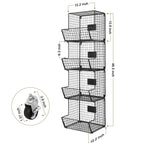 4-Level Wall-Mounted Metal Wire Produce Organizer with Rolling Wheels and Chalkboards, Black Stackable Storage Rack for Kitchen and Bathroom