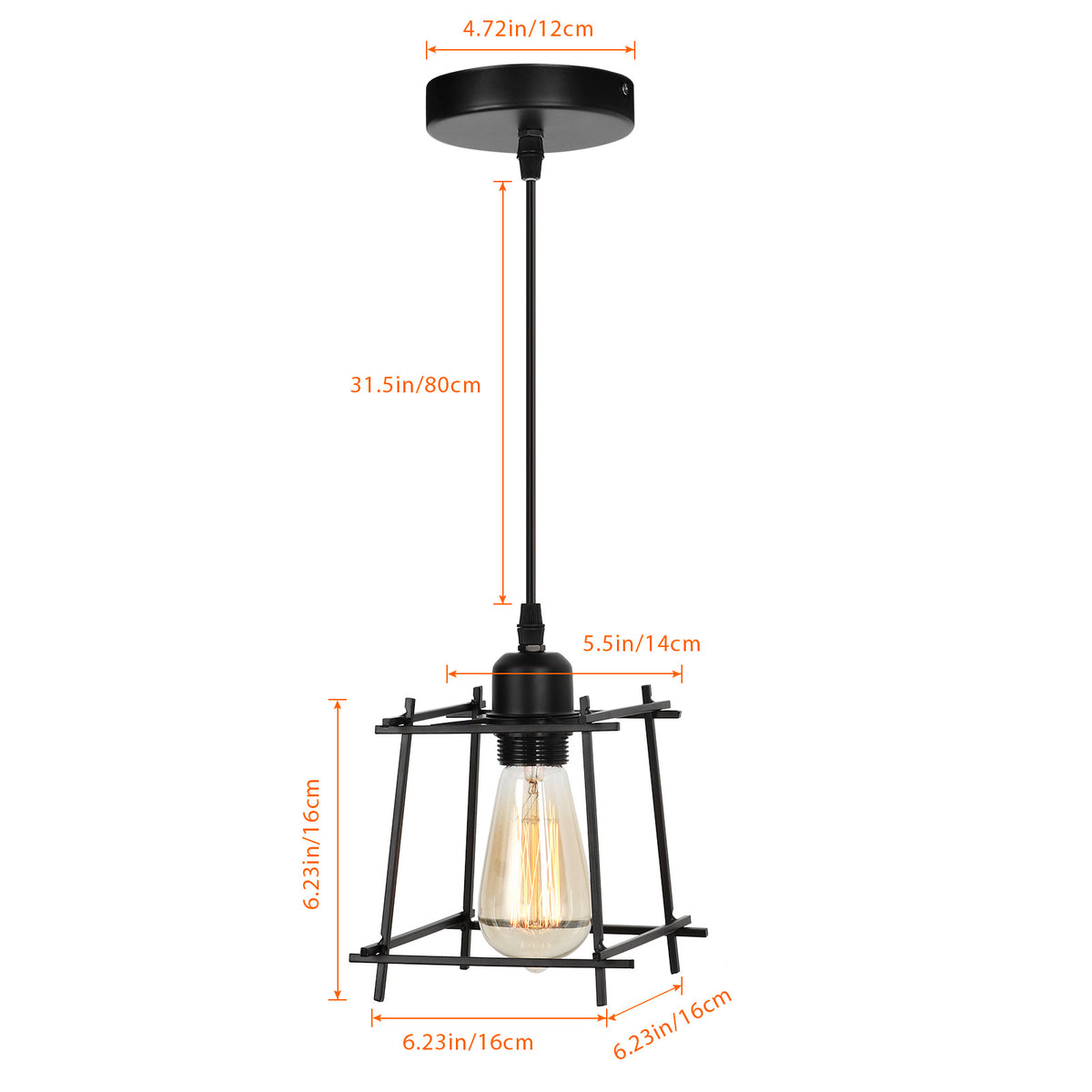 Vintage, Industrial Chandelier, Adjustable Ceiling Light, Minimalist Style Cage Design, Kitchen Island, Dining Room, Living Room, Corridor, Bar, Black Metal Lighting Fixtures (Bulbs Not Included)
