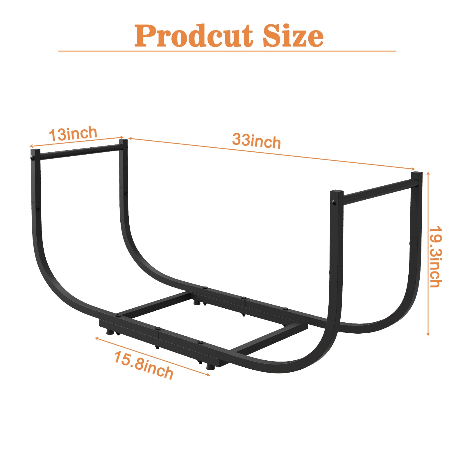 33-Inch Heavy Duty Firewood Rack, U-Shaped Metal Log Holder for Fireplace, Outdoor Log Stacker and Organizer for Patio and Fire Pit, Black,