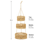 1 piece of 3-layer fruit hanging basket, vegetable storage, natural woven storage basket, seaweed wicker basket storage rack, used for kitchen and living room storage