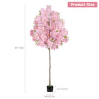 6FT Artificial Cherry Blossom Tree, 1.8M Tall Fake Pink Cherry Blossom Tree with Pot, Faux Floral Tree for Indoor Outdoor Home Wedding Party Decor