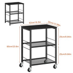 3-Tier Black Rolling Side Table with Wheels, Industrial End Table with Storage Shelves, Mobile Nightstand for Small Spaces, Bedroom, Living Room, Kitchen & Office