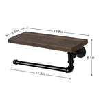 Vintage Industrial Wall-Mounted Paper Towel Rack with Wood Floating Shelf and Metal Pipe Design - Multi-Purpose Kitchen and Bathroom Spice Rack & Tissue Holder