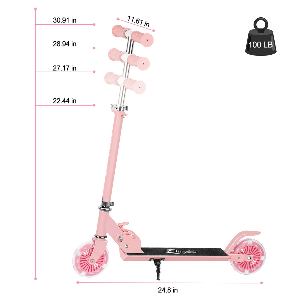 Portable 2 Wheel Kick Scooter Foldable, Lightweight Collapsible Design, Adjustable Handlebar, Durable Scooter With Sturdy Frame, Pink Scooter, Outdoor Smooth Riding, Christmas Birthday Gift-100 Lbs Capacity