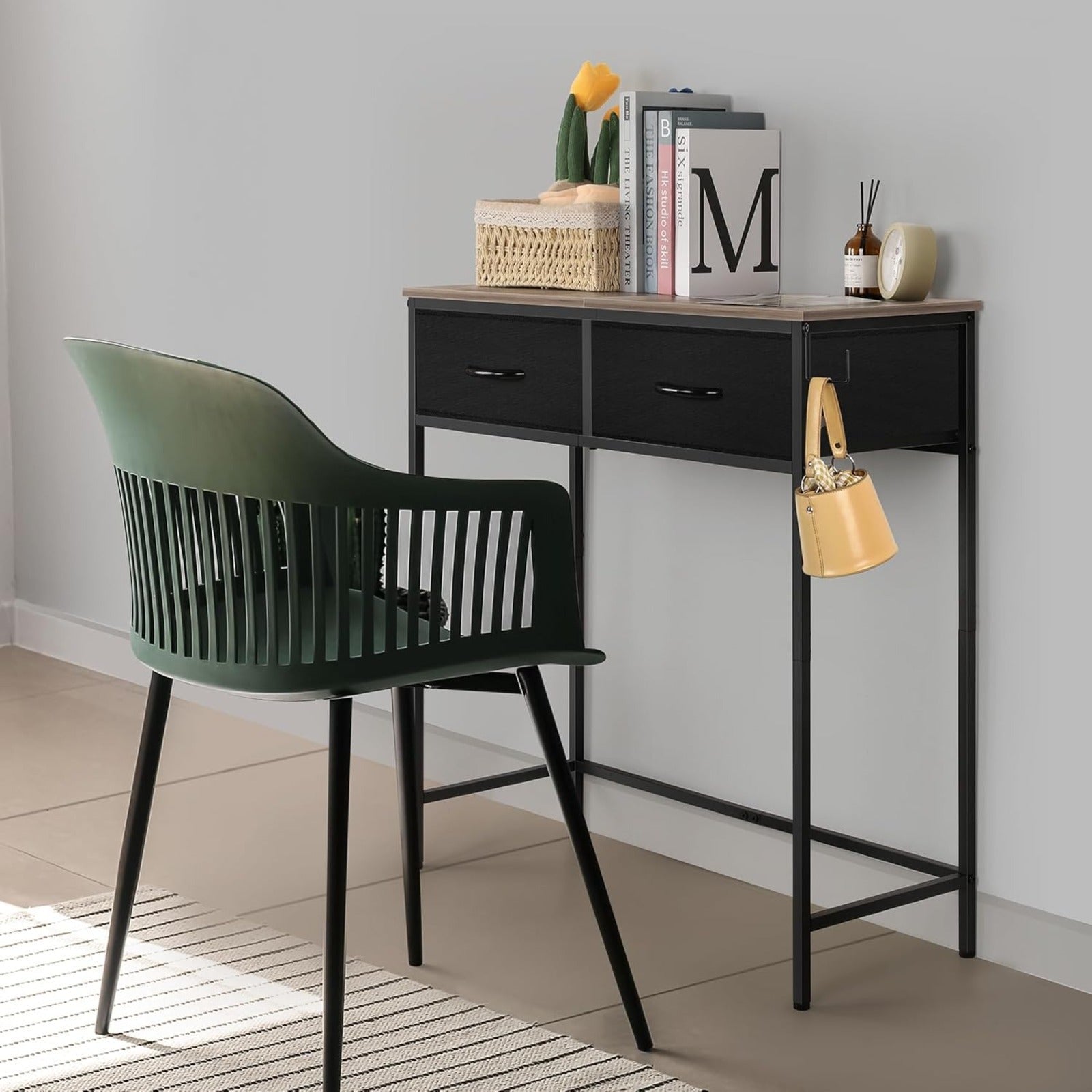 31. 5 inches Entryway Table Console Table with 2 Fabric Drawers Sofa Table Narrow Long with Side Hooks for Living Room, Couch, Hallway, Foyer, Kitchen Counter, Office