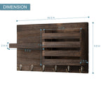 Wooden Mail Sorter Rustic Mail & Key Holder Organizer with 3 Key Hooks, Wall Mount Mail Holder for Entryway