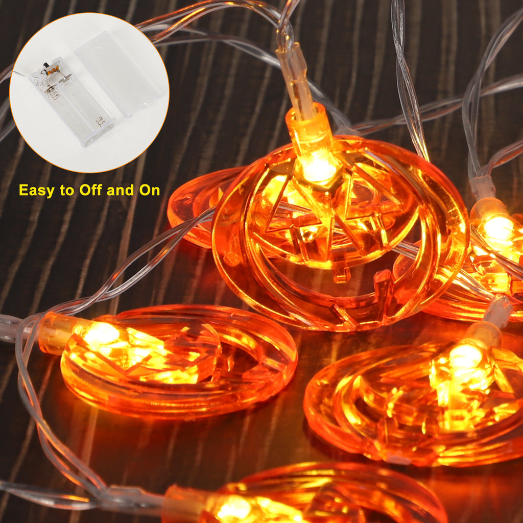 13.1ft 10 LED Pumpkin String Lights - Halloween Jack-O-Lantern Fairy Lights, Battery Operated for Indoor/Outdoor Decor