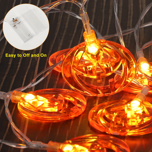 13.1ft 10 LED Pumpkin String Lights - Halloween Jack-O-Lantern Fairy Lights, Battery Operated for Indoor/Outdoor Decor