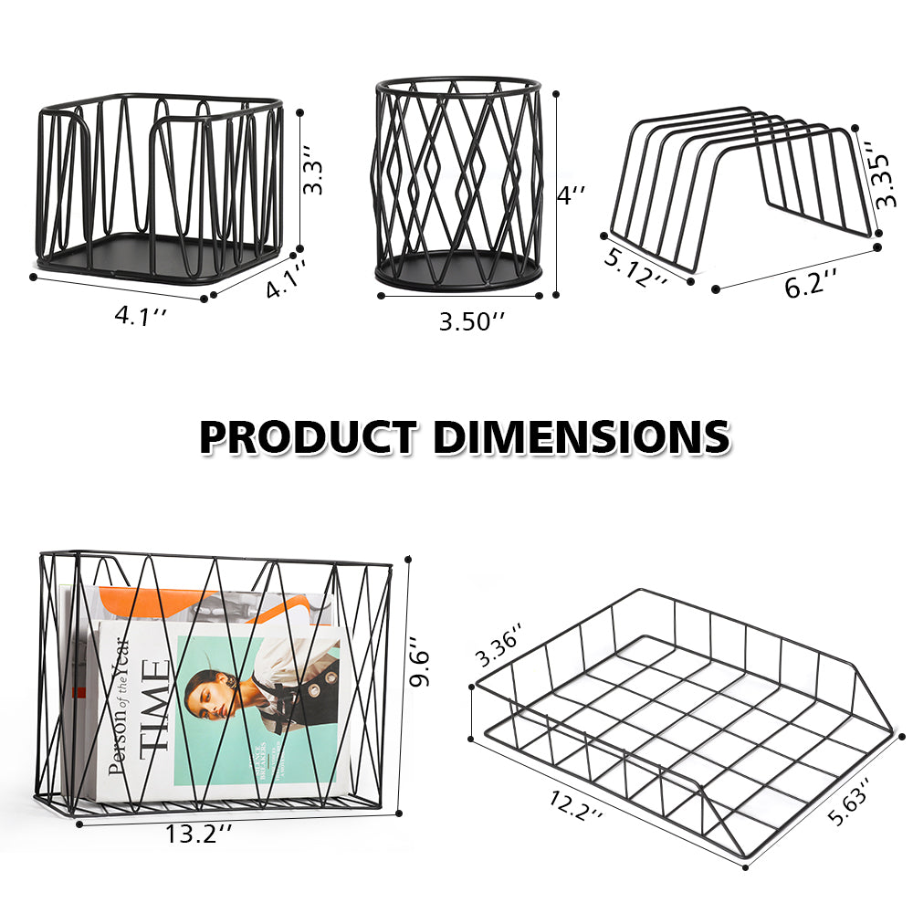 5-Piece Wire Mesh Desk Organizer Set - Office Accessories with File Tray, Pen Holder, and Note Pad Stand
