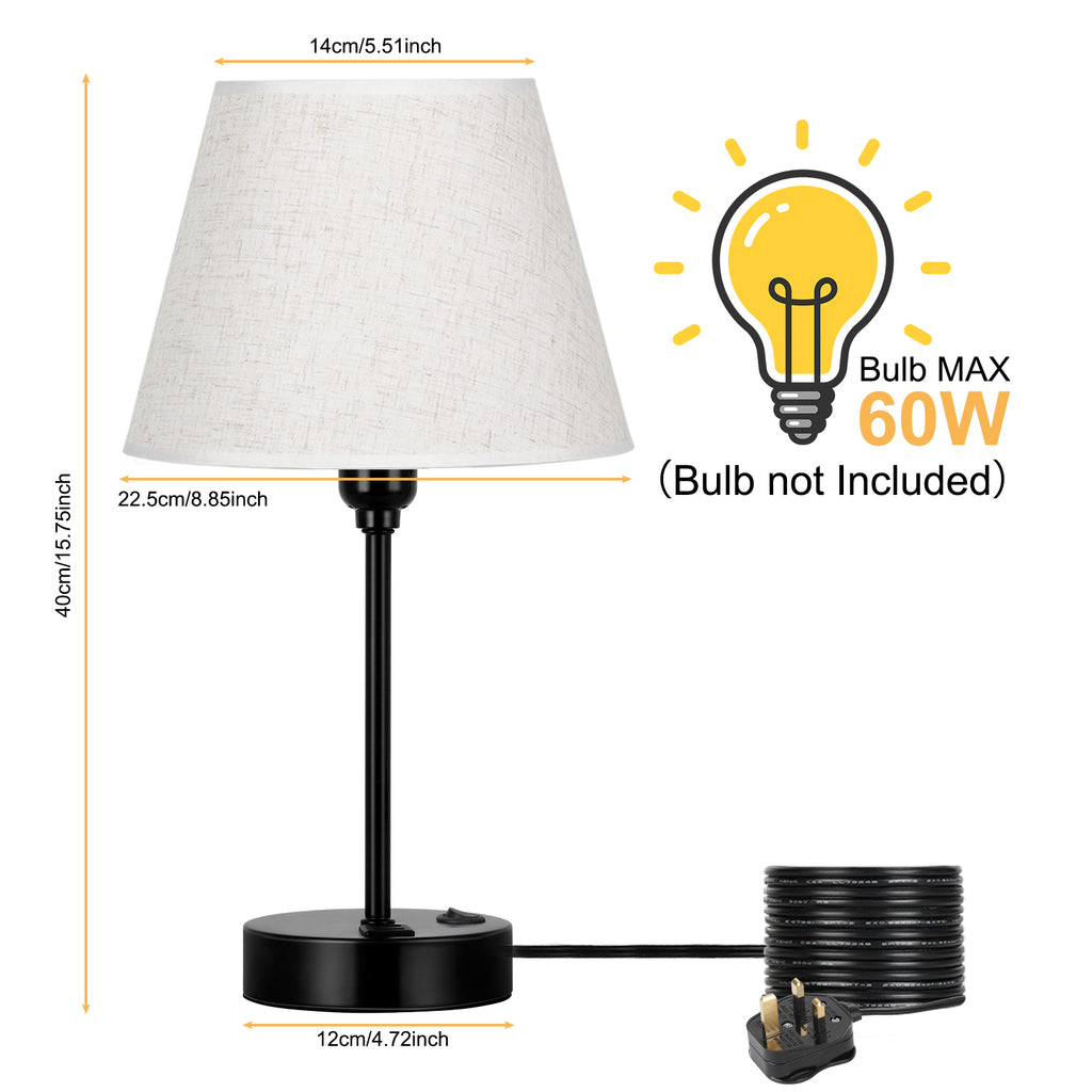 Set of 2 Bedside Table Lamps with USB Charging Ports, Modern Nightstand Desk Lamps with Linen Shade & Black Metal Base for Bedroom, Living Room, Office, Study Room