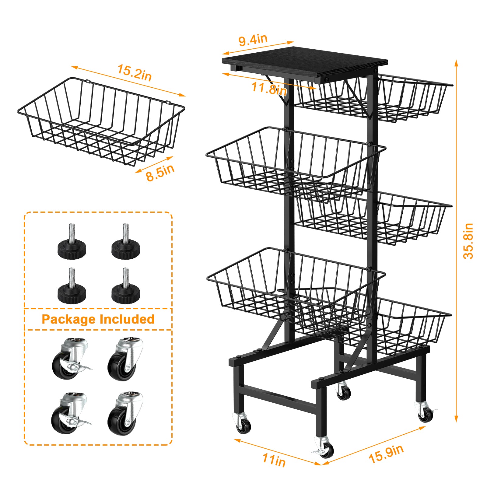 6-Tier Rolling Fruit & Vegetable Trolley for Kitchen & Pantry