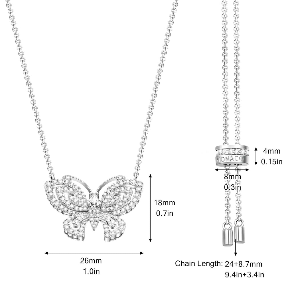 18K White Gold Plated Adjustable Crystal Butterfly Necklace