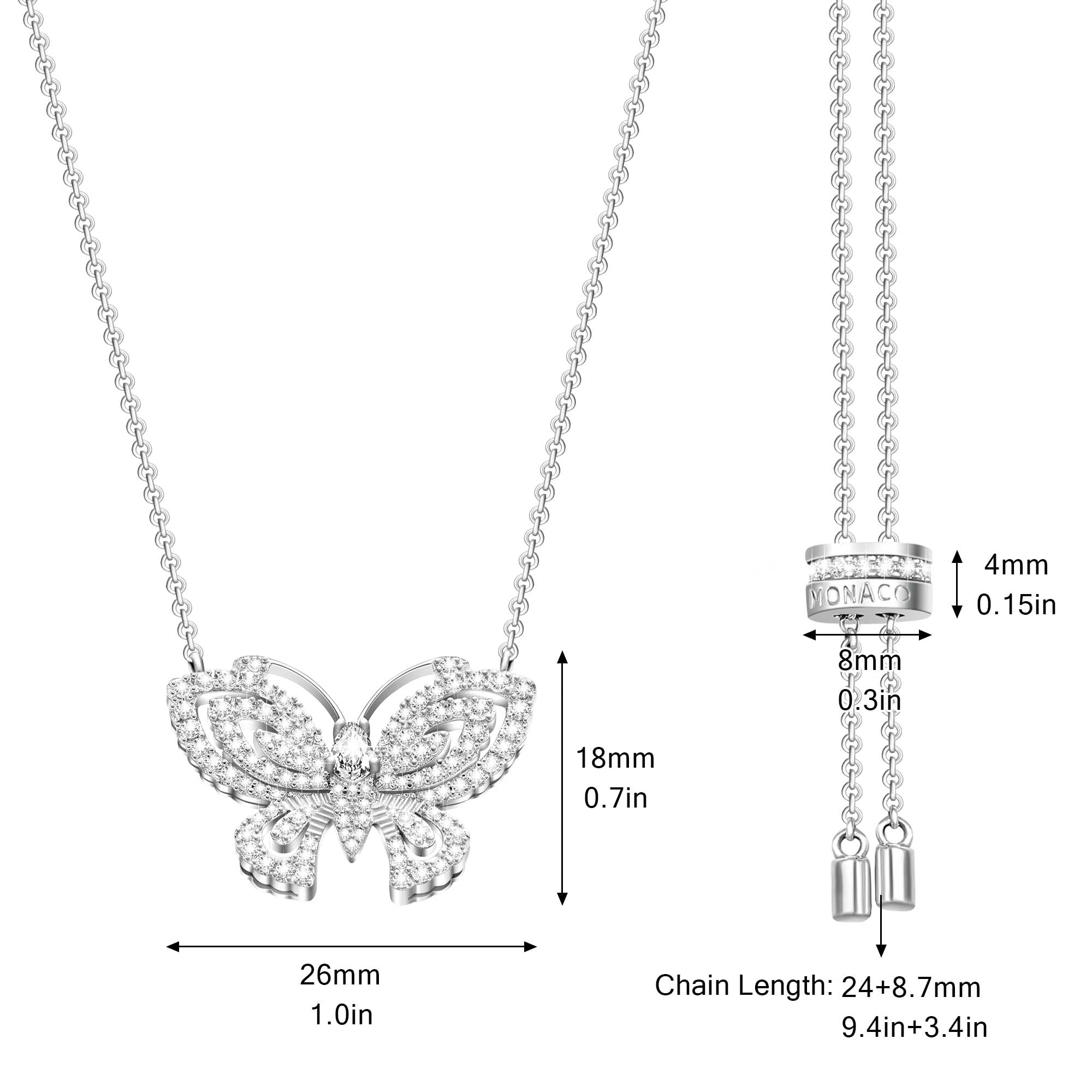 18K White Gold Plated Adjustable Crystal Butterfly Necklace