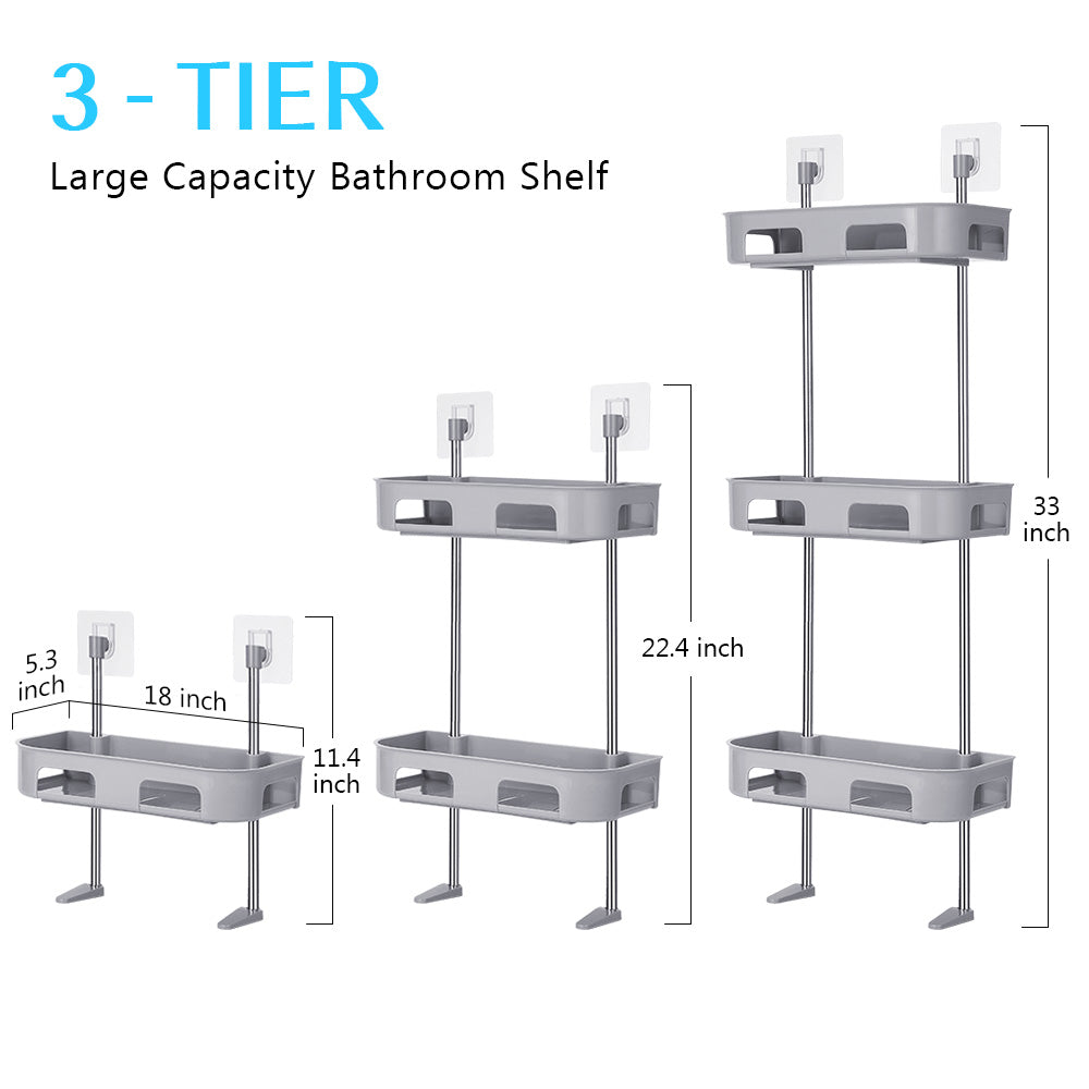 3-Level Space-Saving Wall Shelves, Drill-Free Over-Toilet Organizer for Bathroom and Laundry, Customizable Triple-Tier Floating Storage Rack