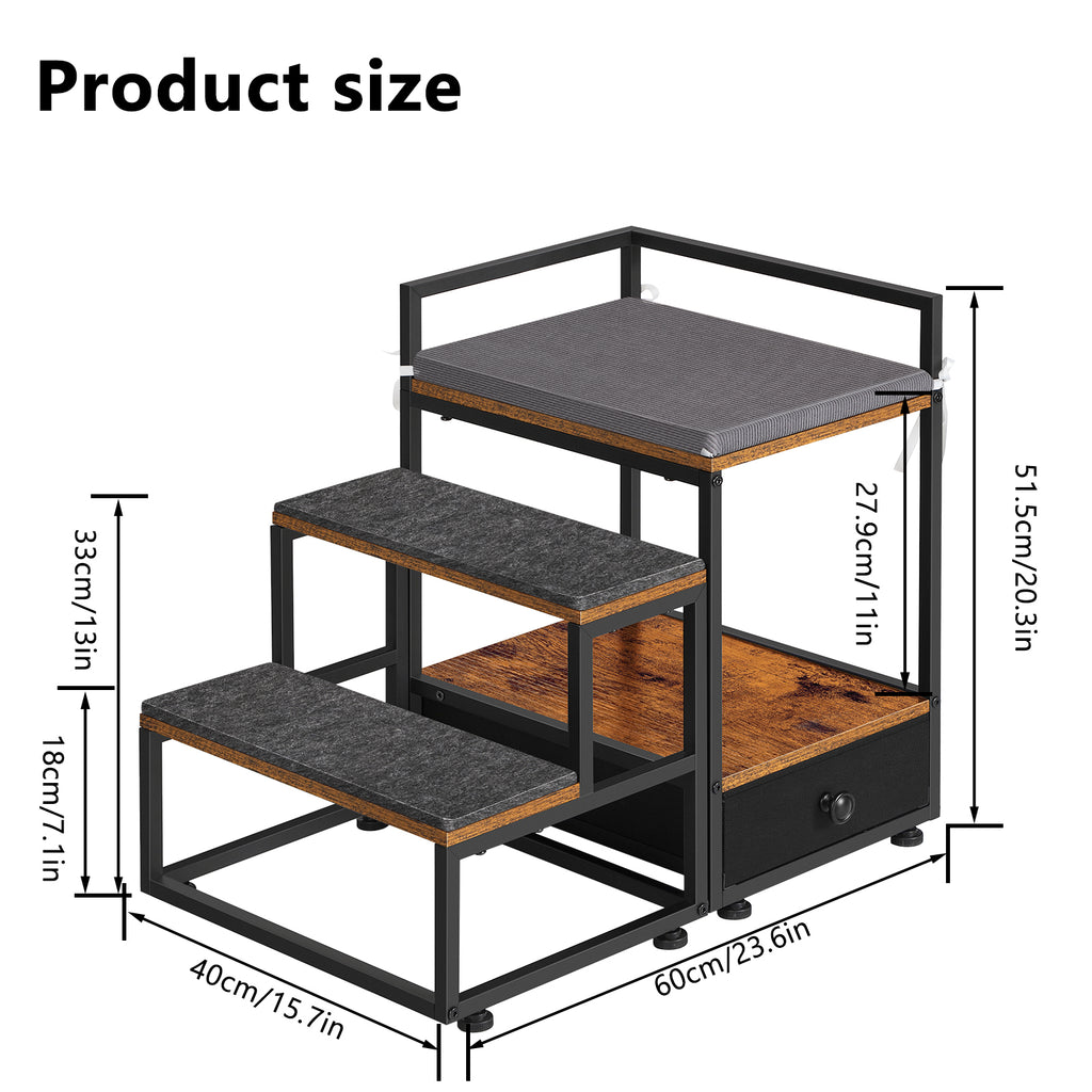 3-Step Elevated Pet Bed with Stairs and Large Storage Drawer