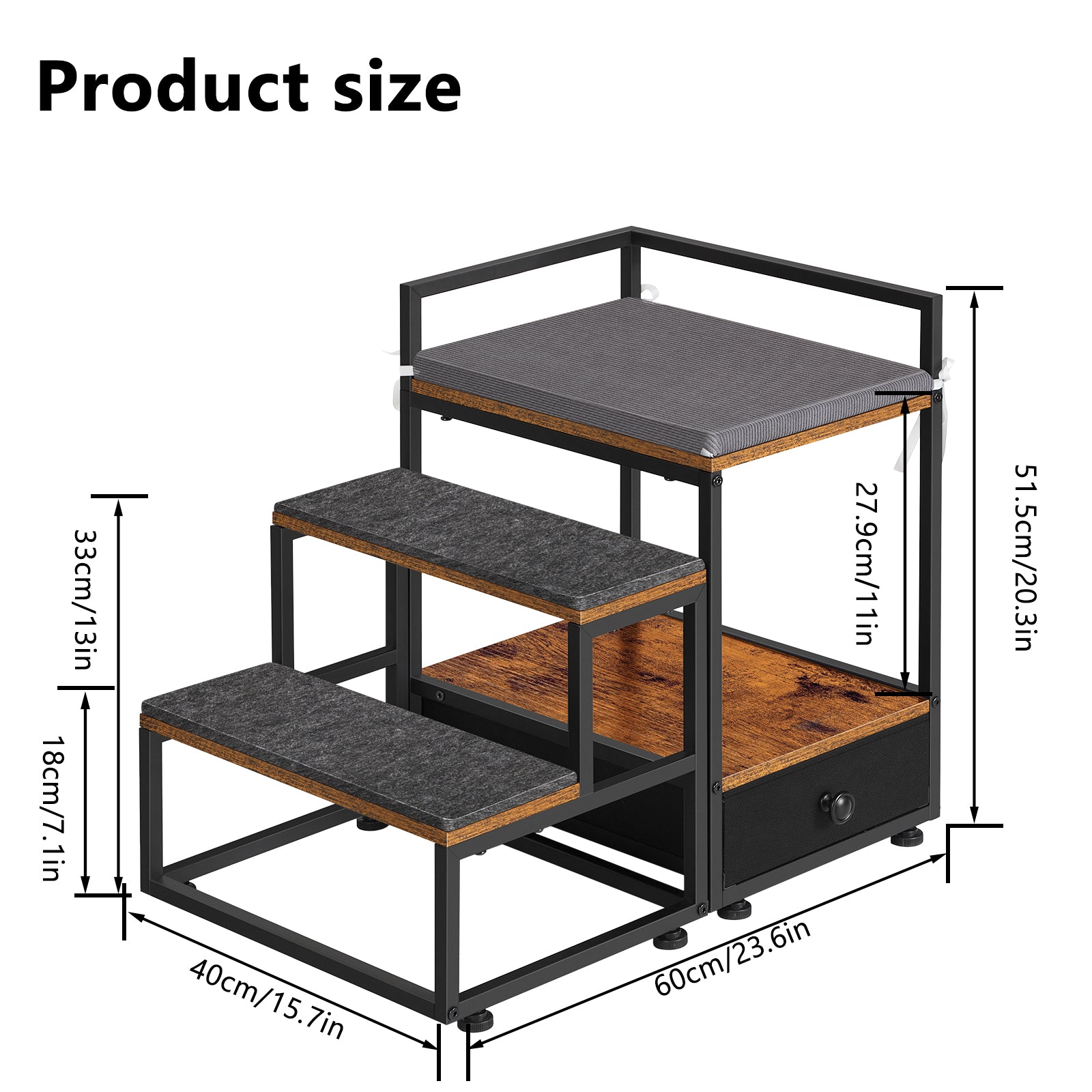 3-Step Elevated Pet Bed with Stairs and Large Storage Drawer