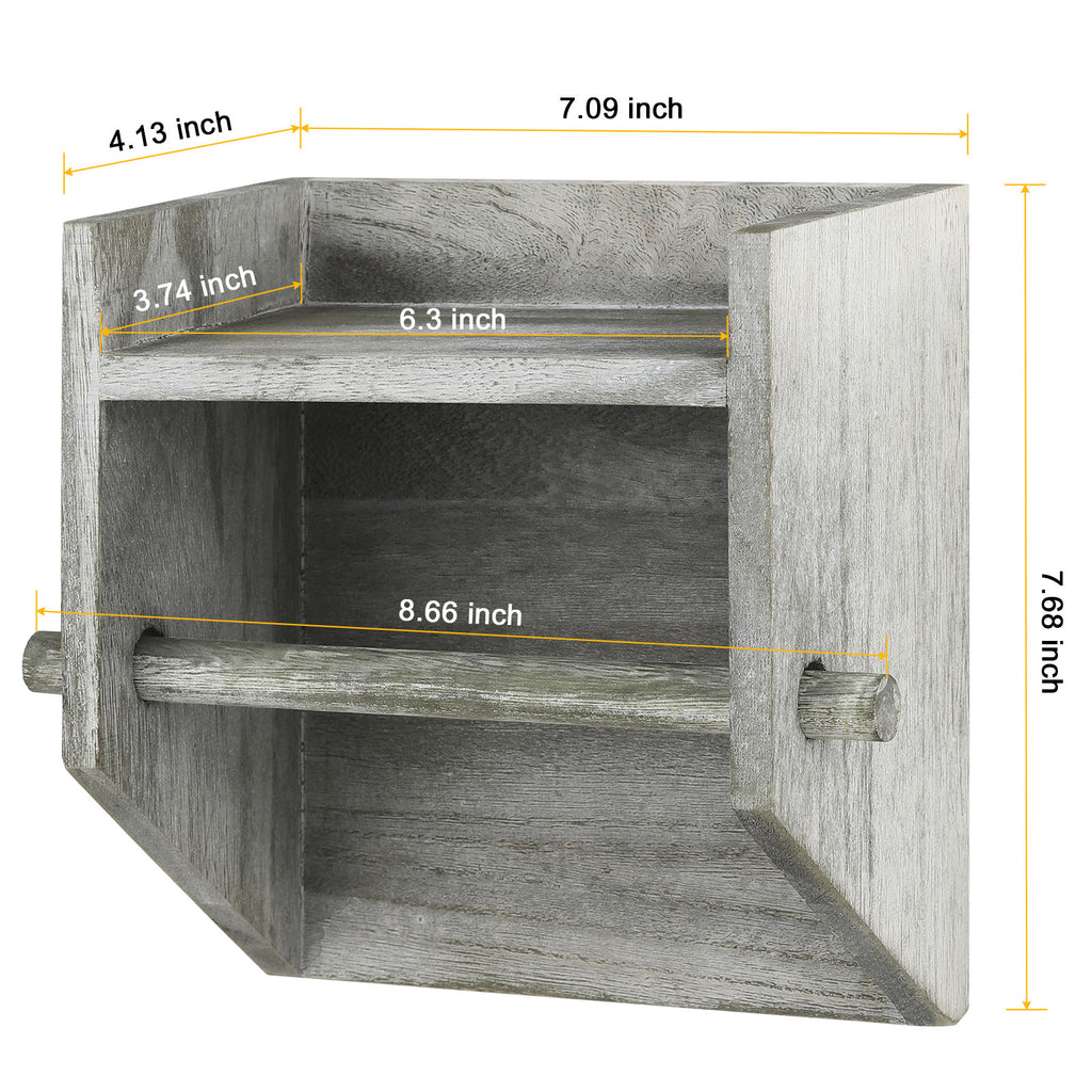Rustic Wall-Mounted Wooden Toilet Tissue Dispenser with Integrated Display Ledge for Washrooms and Kitchens