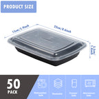 50-Pack 28oz Meal Prep Containers - Stackable Square Disposable Food Storage with Airtight Lids - Microwave & Dishwasher Safe