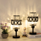 Set of 2 Sophisticated Crystal Nightstand Lights with Sleek Dark Bases, Contemporary Decorative Lighting for Sleep Areas and Shared Living Spaces