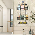 With 4 hooks, shower organizer rack, bathroom hanging shower box, rust resistant and waterproof shower storage rack for shampoo, conditioner, soap, bath sponge, black