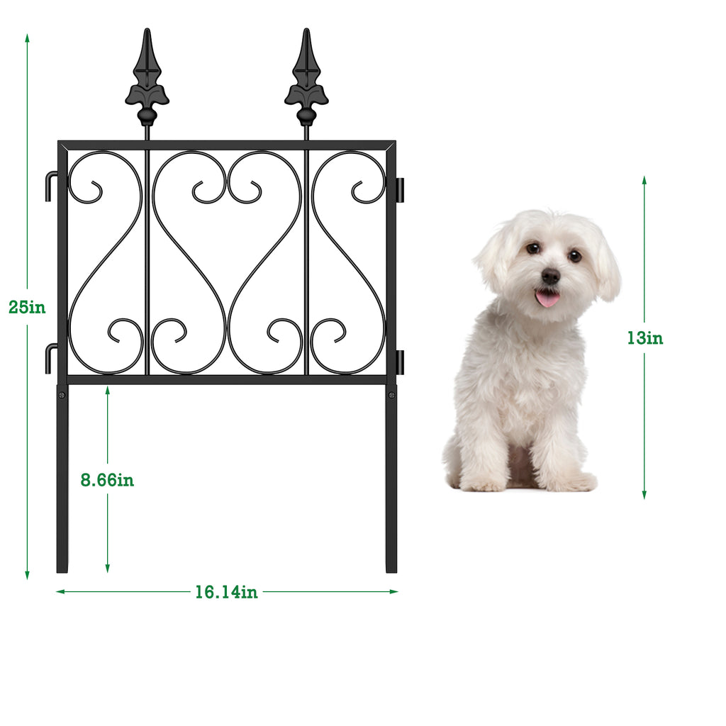 7 Pcs Easy Assembly Rustproof Fence Panels for Yard Lawn, Decorative Metal Outdoor Fences and Borders, Total 23. 5in(H) x 8. 8ft(L) Garden Fencing Animal Barrier, for Dogs, Flower Bed, Patio, Square