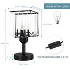 Set of 2 Contemporary Crystal Bedside Lamps with Black Bases and Elegant Shimmering Shades for Living Rooms or Bedrooms